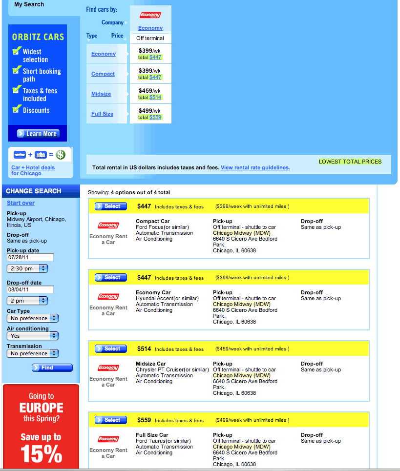 Rental Cars at Midway (from orbitz)