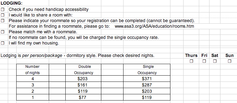 Information from ASA Registration Form