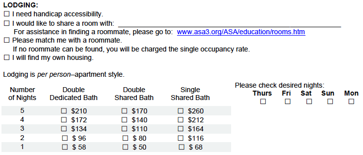 Information from ASA Registration Form
